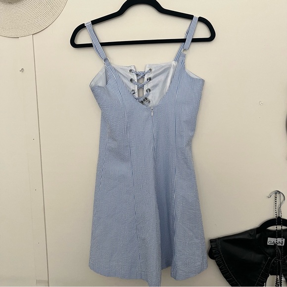 {Staud} 🔷 X Striped and Solid Catalina lace up dress - Picture 4 of 7